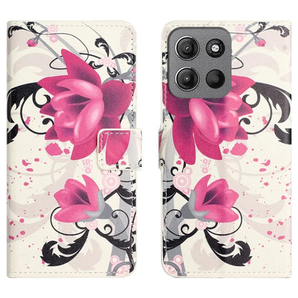 For Motorola Moto G15 4G  /  G15 Power 4G Case Pattern Print PU Leather Wallet Phone Cover - Lotus