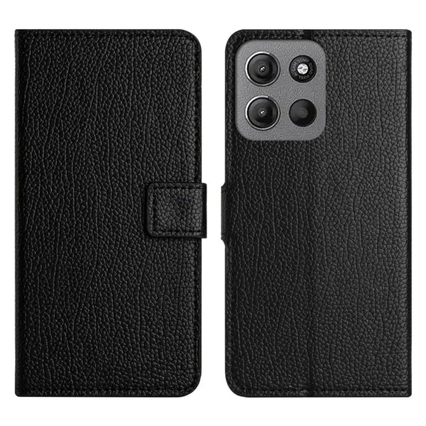 ShopCaseCart Stylish Wallet Motorola Moto G15 4G / G15 Power 4G Protective cover PU Leather Folio Phone Guard Litchi Texture, Black