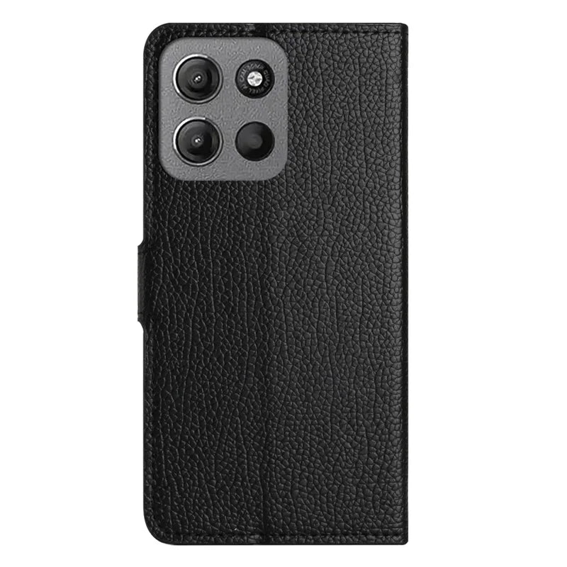 ShopCaseCart Stylish Wallet Motorola Moto G15 4G / G15 Power 4G Protective cover PU Leather Folio Phone Guard Litchi Texture, Black