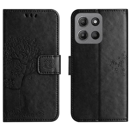 For Motorola Moto G15 4G  /  G15 Power 4G Case PU Leather Owl Tree Imprinted Wallet Phone Cover - Black