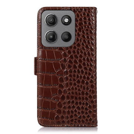 For Motorola Moto G15 4G  /  G05 4G Case Crocodile Texture Genuine Cow Leather Phone Wallet Cover