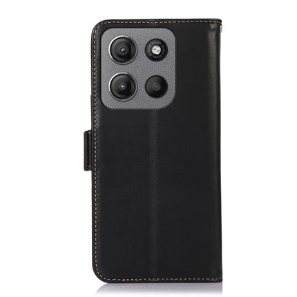 For Motorola Moto G15 4G  /  G05 4G Case RFID Blocking Genuine Cow Leather Wallet Phone Cover