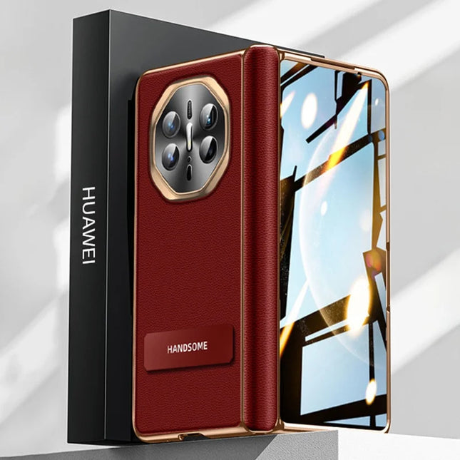 For Huawei Mate X6 Case PC + PU Phone Back Cover Built In Screen Protector - Red