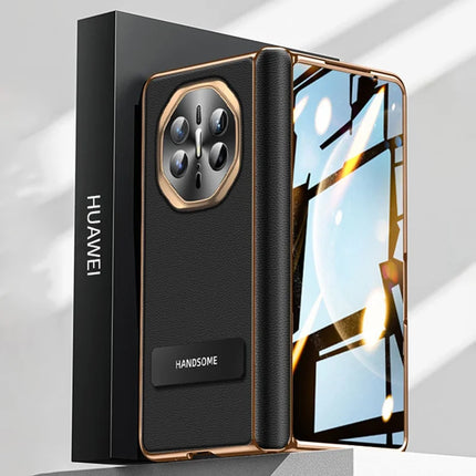 For Huawei Mate X6 Case PC + PU Phone Back Cover Built In Screen Protector - Black