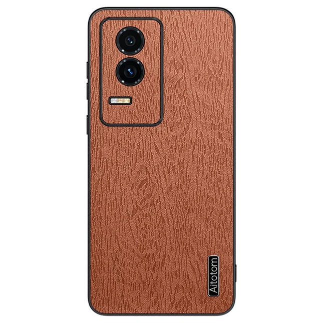 For Honor GT Case Wood Texture PU Leather Coated PC TPU Phone Cover - Brown
