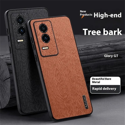 For Honor GT Case Wood Texture PU Leather Coated PC TPU Phone Cover