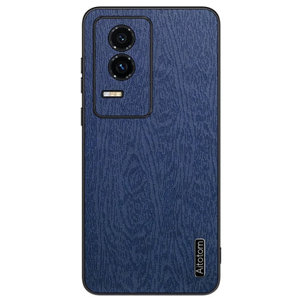 For Honor GT Case Wood Texture PU Leather Coated PC TPU Phone Cover - Blue
