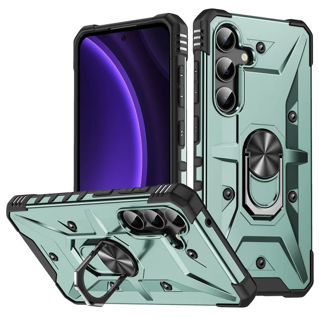For Samsung Galaxy A16 5G  /  4G Case PC+ TPU Anti-Drop Phone Cover with Ring Kickstand - Dark Green