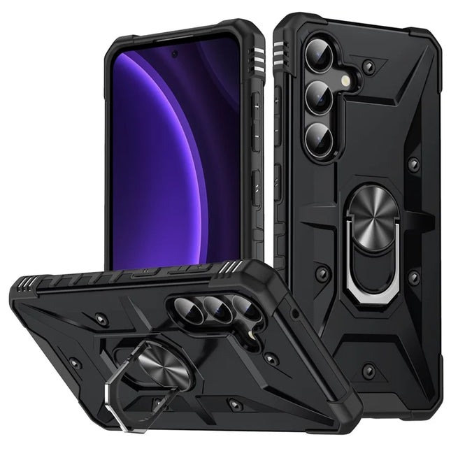 For Samsung Galaxy A16 5G  /  4G Case PC+ TPU Anti-Drop Phone Cover with Ring Kickstand - Black