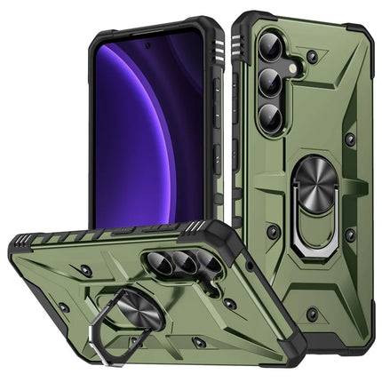 For Samsung Galaxy A16 5G  /  4G Case PC+ TPU Anti-Drop Phone Cover with Ring Kickstand - Army Green