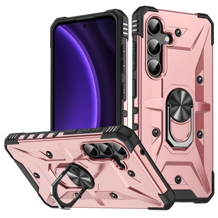 For Samsung Galaxy A16 5G  /  4G Case PC+ TPU Anti-Drop Phone Cover with Ring Kickstand - Rose Gold
