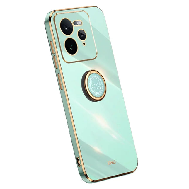 XINLI For Realme GT 7 Pro 5G Case Ring Kickstand Electroplating TPU Phone Cover - Cyan