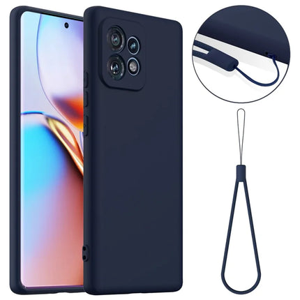 Liquid Silicone Case For Motorola Edge 40 Pro 5G  /  Edge+ (2023)  /  Moto X40 5G Compatible with MagSafe Phone Cover with Lanyard - Dark Blue