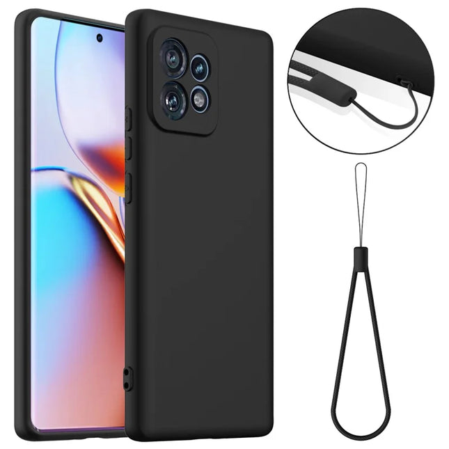 Liquid Silicone Case For Motorola Edge 40 Pro 5G  /  Edge+ (2023)  /  Moto X40 5G Compatible with MagSafe Phone Cover with Lanyard - Black