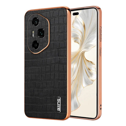 AZNS For Honor 300 Ultra Case Electroplating Crocodile Texture PU + TPU Phone Cover - Black