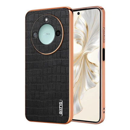 AZNS For Honor X60 5G Case Electroplating Crocodile Texture PU + TPU Phone Cover - Black