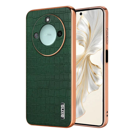 AZNS For Honor X60 5G Case Electroplating Crocodile Texture PU + TPU Phone Cover - Green