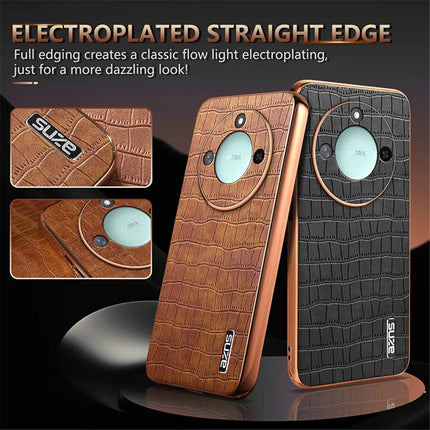 AZNS For Honor X60 5G Case Electroplating Crocodile Texture PU + TPU Phone Cover