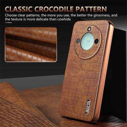 AZNS For Honor X60 5G Case Electroplating Crocodile Texture PU + TPU Phone Cover