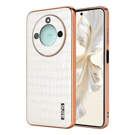 AZNS For Honor X60 5G Case Electroplating Crocodile Texture PU + TPU Phone Cover - White