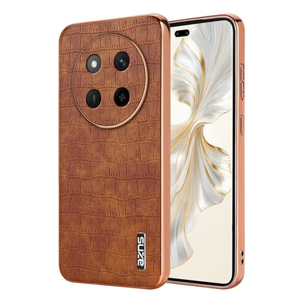AZNS For Honor X60 Pro 5G Case Electroplating Crocodile Texture PU + TPU Phone Cover - Brown