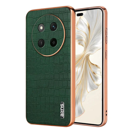 AZNS For Honor X60 Pro 5G Case Electroplating Crocodile Texture PU + TPU Phone Cover - Green