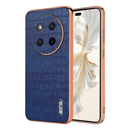 AZNS For Honor X60 Pro 5G Case Electroplating Crocodile Texture PU + TPU Phone Cover - Blue