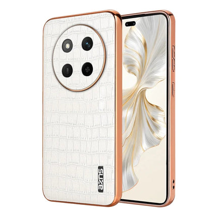 AZNS For Honor X60 Pro 5G Case Electroplating Crocodile Texture PU + TPU Phone Cover - White