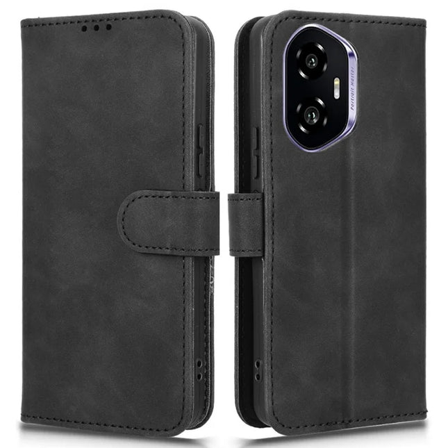 For Honor 300 Leather Case Skin Feel Anti Drop Wallet Flip Phone Cover - Black