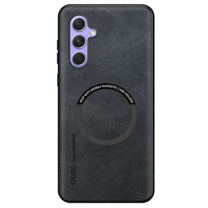 For Samsung Galaxy A55 5G Case Compatible with MagSafe Anti Drop PC + TPU + PU Leather Back Cover - Black