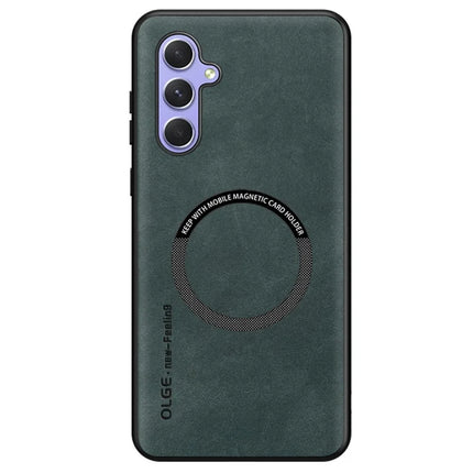 For Samsung Galaxy A55 5G Case Compatible with MagSafe Anti Drop PC + TPU + PU Leather Back Cover - Midnight Green