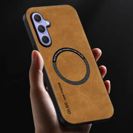 For Samsung Galaxy A55 5G Case Compatible with MagSafe Anti Drop PC + TPU + PU Leather Back Cover
