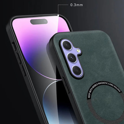 For Samsung Galaxy A55 5G Case Compatible with MagSafe Anti Drop PC + TPU + PU Leather Back Cover
