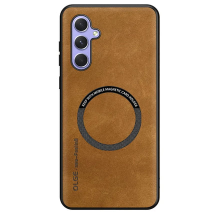 For Samsung Galaxy A55 5G Case Compatible with MagSafe Anti Drop PC + TPU + PU Leather Back Cover - Brown