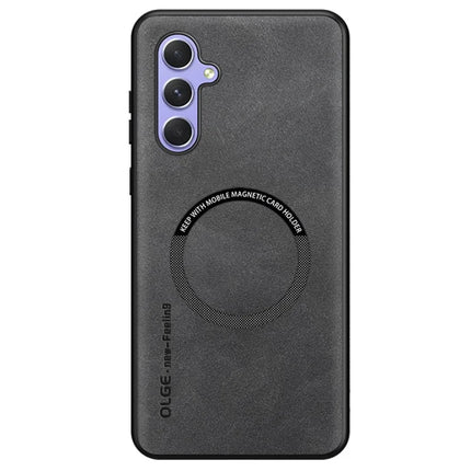 For Samsung Galaxy A55 5G Case Compatible with MagSafe Anti Drop PC + TPU + PU Leather Back Cover - Grey