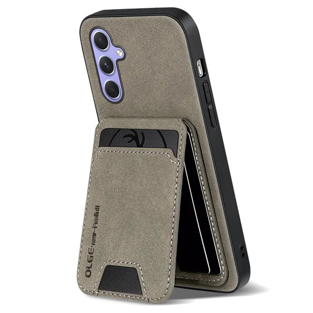 For Samsung Galaxy A16 5G  /  4G Case Card Holder Kickstand Anti Drop PC + TPU + PU Leather Back Cover - Grey
