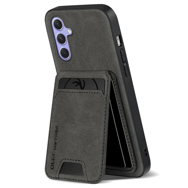 For Samsung Galaxy A55 5G Case Card Holder Kickstand Anti Drop PC + TPU + PU Leather Back Cover - Black