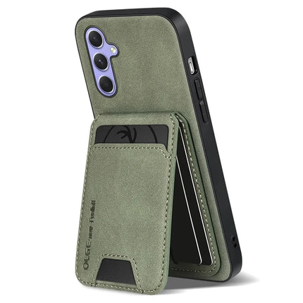 For Samsung Galaxy A55 5G Case Card Holder Kickstand Anti Drop PC + TPU + PU Leather Back Cover - Midnight Green