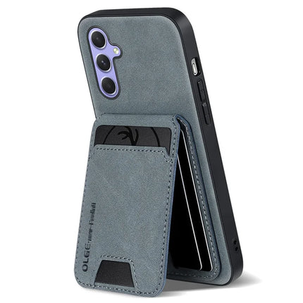 For Samsung Galaxy A55 5G Case Card Holder Kickstand Anti Drop PC + TPU + PU Leather Back Cover - Sapphire