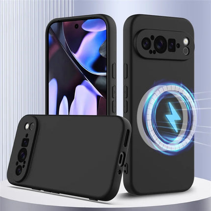 For Google Pixel 9 Pro Case Compatible with MagSafe Liquid Silicone Phone Cover with Lanyard