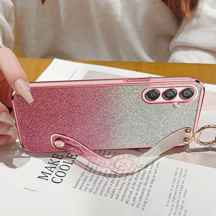 For Samsung Galaxy A55 5G Case Electroplated Glitter Hand Strap Kickstand TPU Back Cover with Shoulder Strap