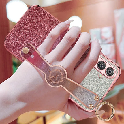 For Samsung Galaxy A55 5G Case Electroplated Glitter Hand Strap Kickstand TPU Back Cover with Shoulder Strap