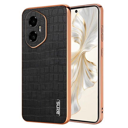 AZNS For Honor 300 Case Electroplating Crocodile Texture PU + TPU Phone Cover - Black