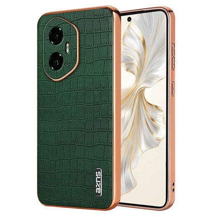 AZNS For Honor 300 Case Electroplating Crocodile Texture PU + TPU Phone Cover - Green