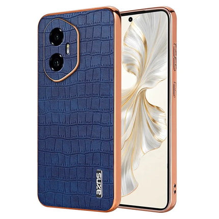 AZNS For Honor 300 Case Electroplating Crocodile Texture PU + TPU Phone Cover - Blue