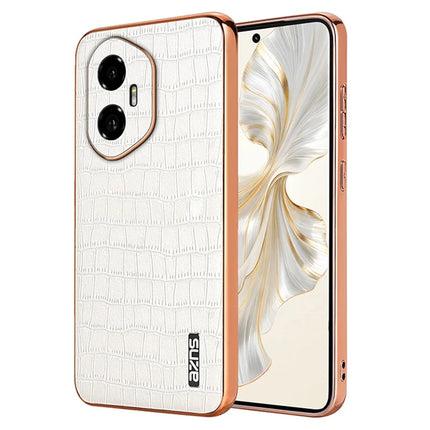 AZNS For Honor 300 Case Electroplating Crocodile Texture PU + TPU Phone Cover - White