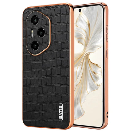AZNS For Honor 300 Pro Case Electroplating Crocodile Texture PU + TPU Phone Cover - Black