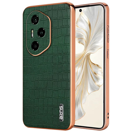 AZNS For Honor 300 Pro Case Electroplating Crocodile Texture PU + TPU Phone Cover - Green