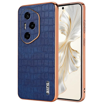 AZNS For Honor 300 Pro Case Electroplating Crocodile Texture PU + TPU Phone Cover - Blue