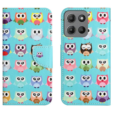 For Motorola Moto G15 4G  /  G15 Power 4G Case Pattern Printing Cross Texture Phone Leather Cover - Owls